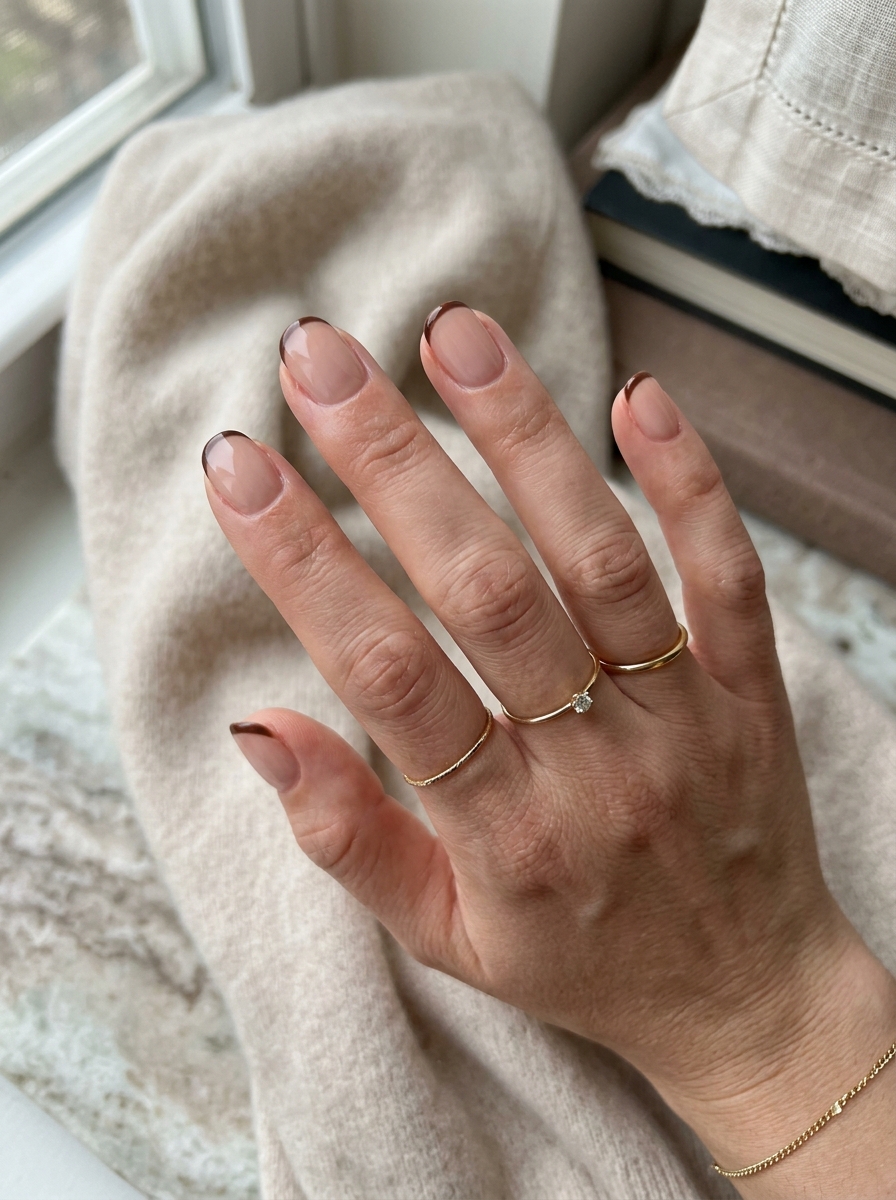 Elegant Espresso Micro French Nails als Brown French Nägel Inspiration 2026